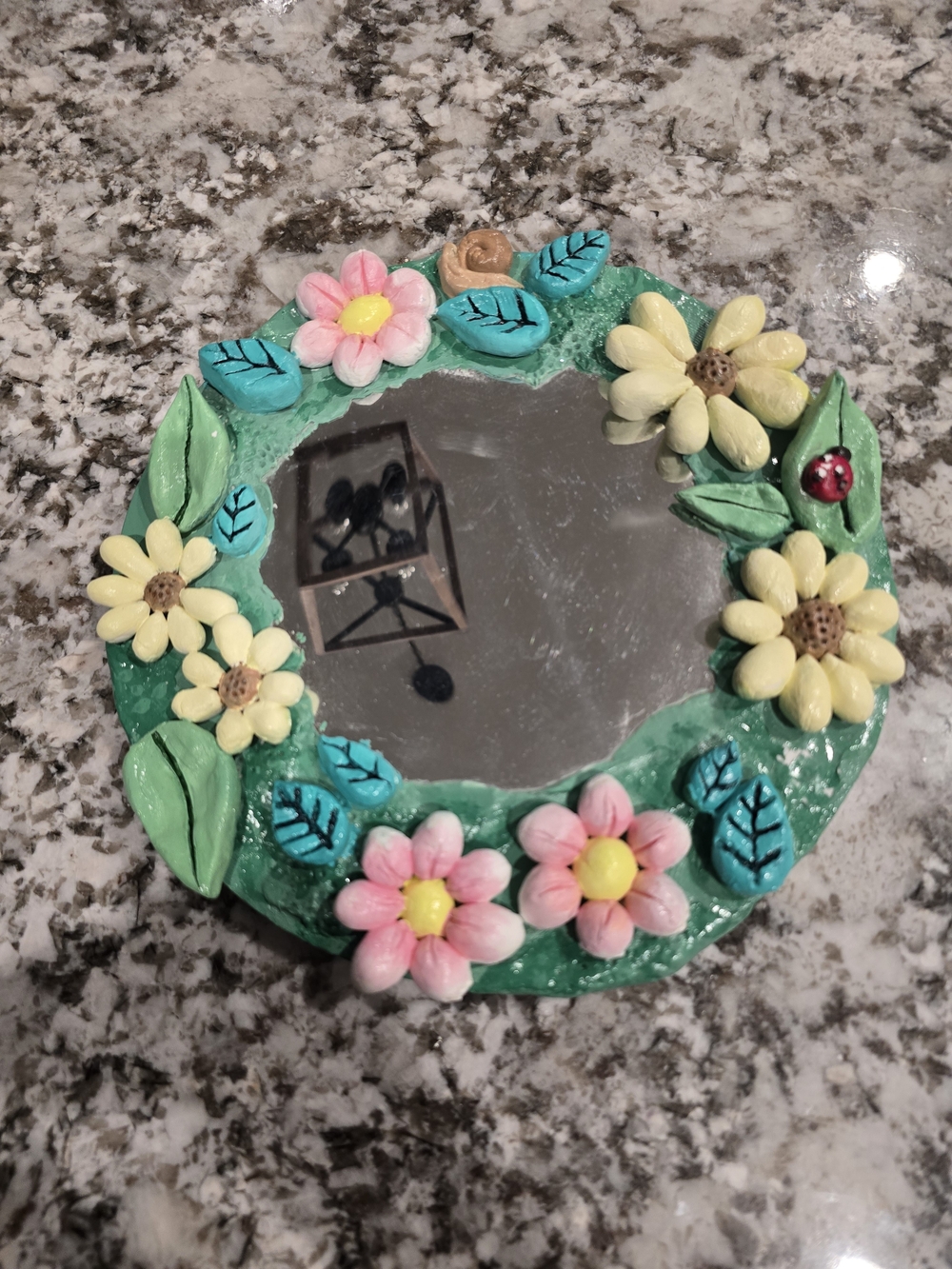 Handcrafted Floral Green Round Wall Mirror